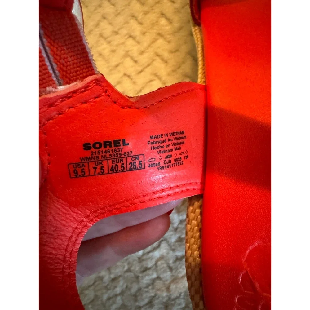 Sorel Cameron Flatform Red Leather Espadrille Wedge Sandals NL5359-637 Women 9.5
